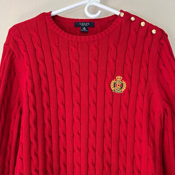 Vintage Chaps Ralph Lauren cable knit crewneck sweater 90s Y2K academia preppy M - Picture 3 of 13